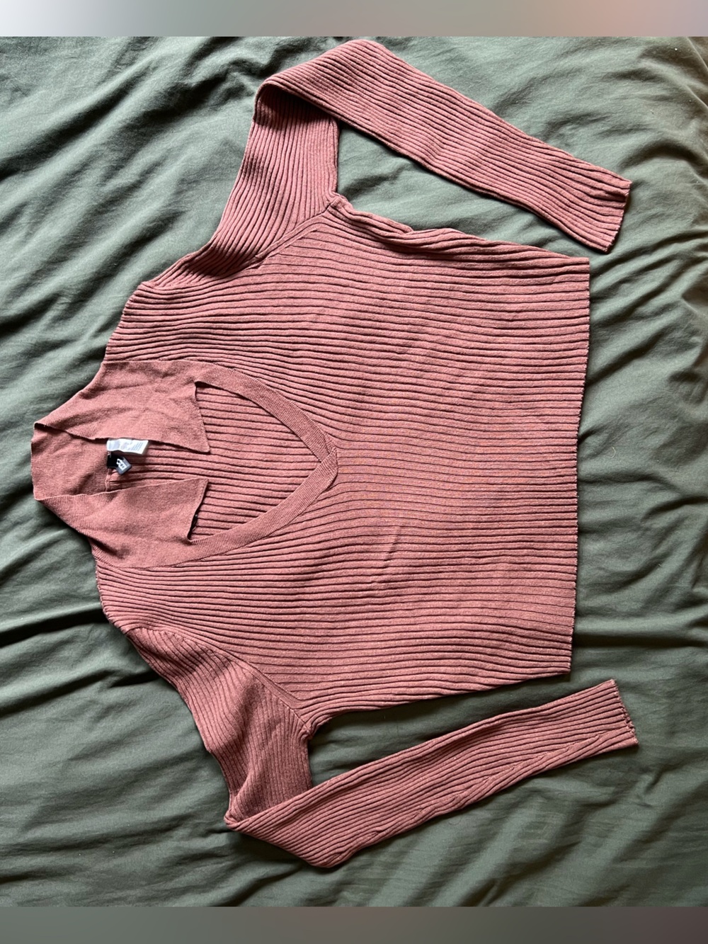 H&M Brown Ribbed V Neck Crop Top
